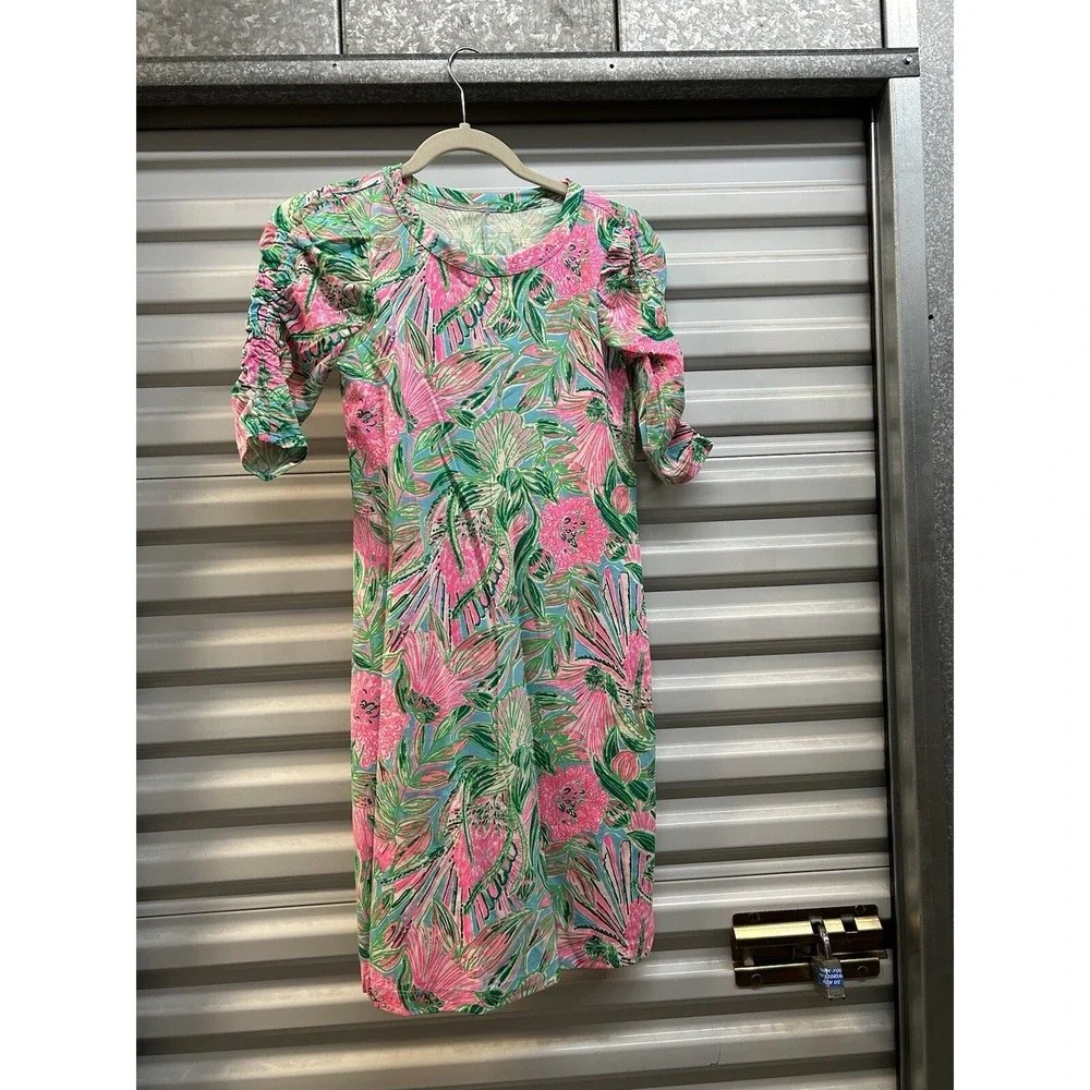 NWOT Lilly Pulitzer Floral Dress Ruched Sleeves Size XXS